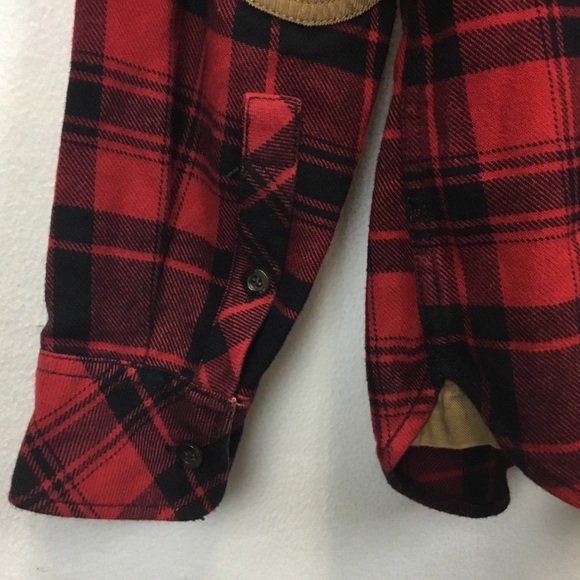 Roots Canada Buffalo Check Plaid Lumberjack Flannel Shirt Elbow Patches Size S - Picture 10 of 13